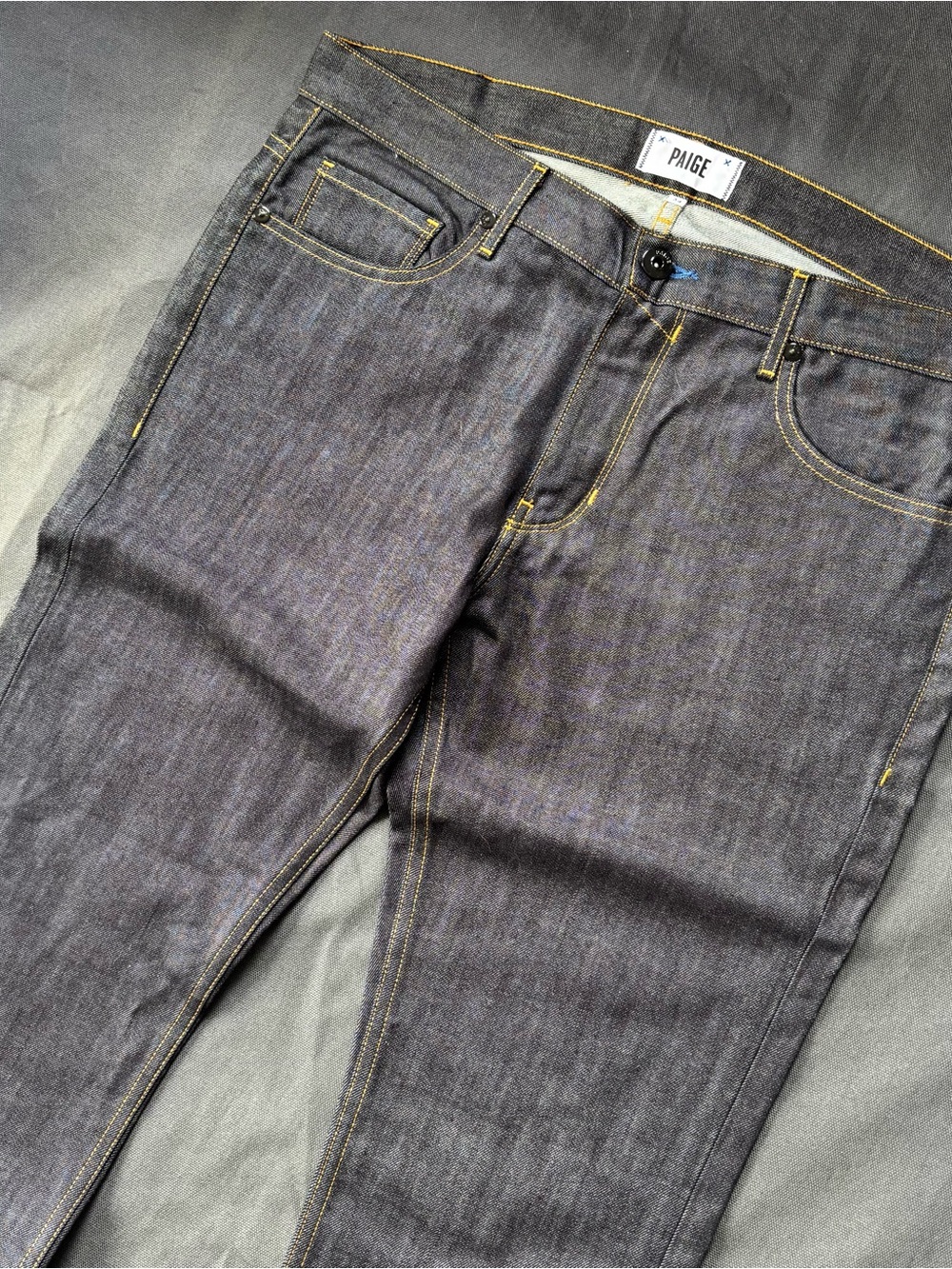 PAIGE Federal Slim Straight Jeans Mens 34 Dark Wash Uncharted Raw Look Cotton
